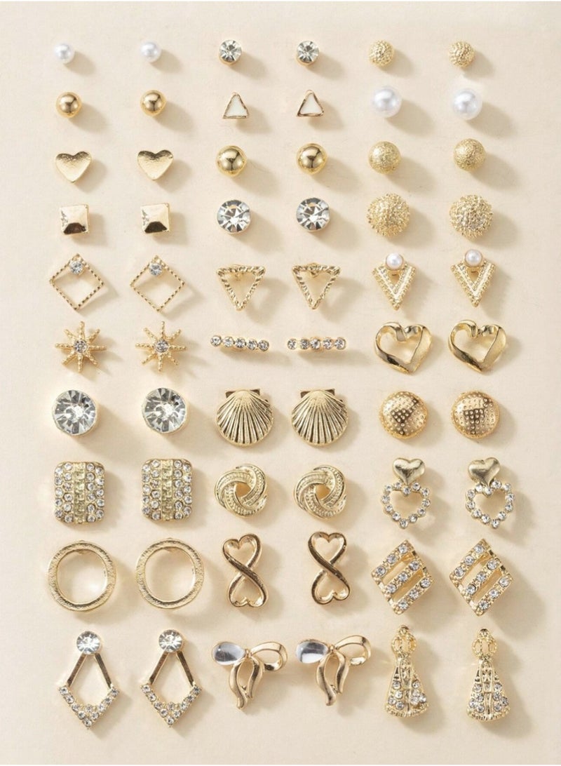 ڤيا مجموعة أقراط نسائية مكونة من 30 زوج بتصاميم اللؤلؤ والقلب والورقة والكريستال - Image 4